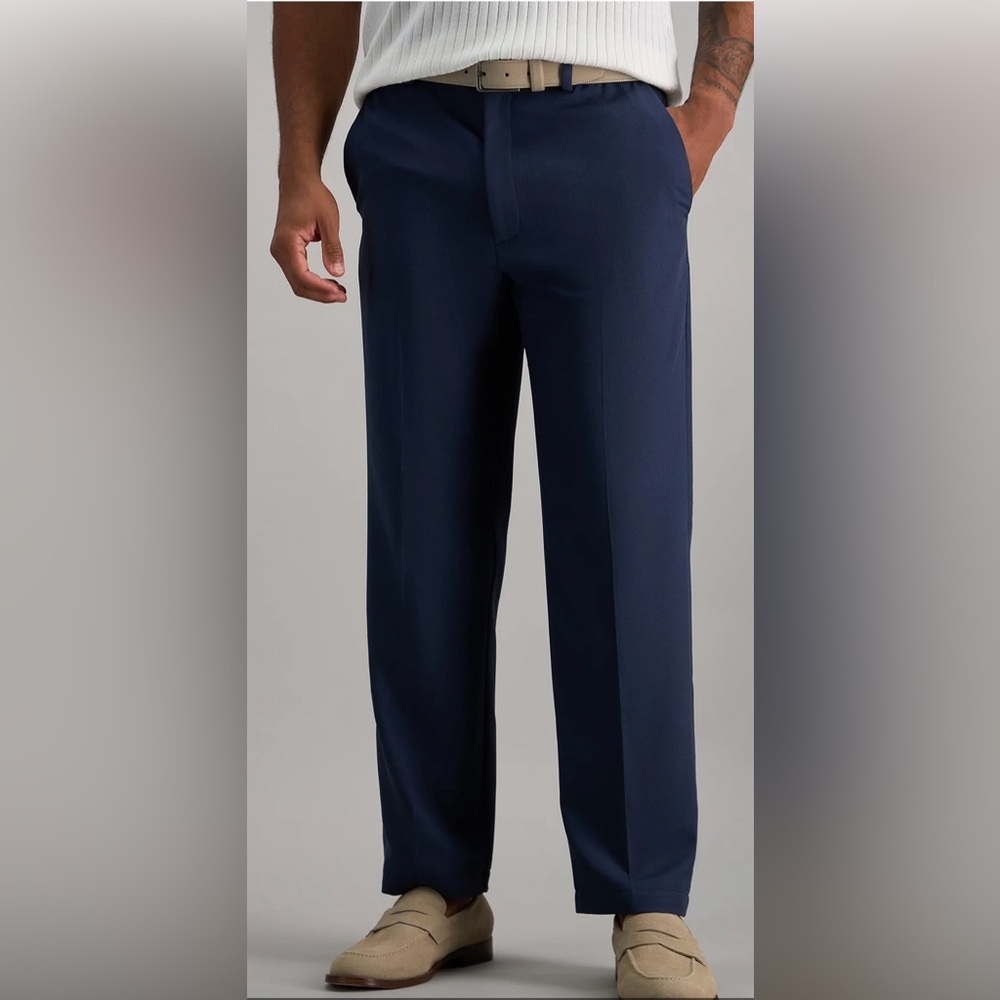 Haggar Tailored Fit Dress Pants 38x29 Blue Travel Performance Stretch NWT